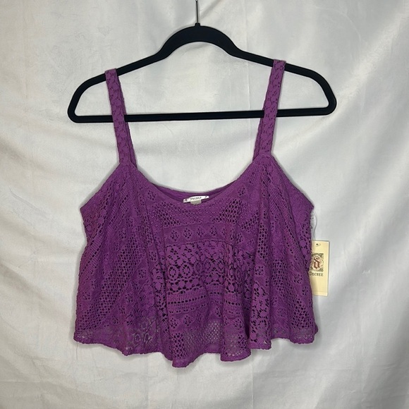 NWT DECREE PURPLE CROCHET FLOWY CROP TOP (Large) - Picture 1 of 5